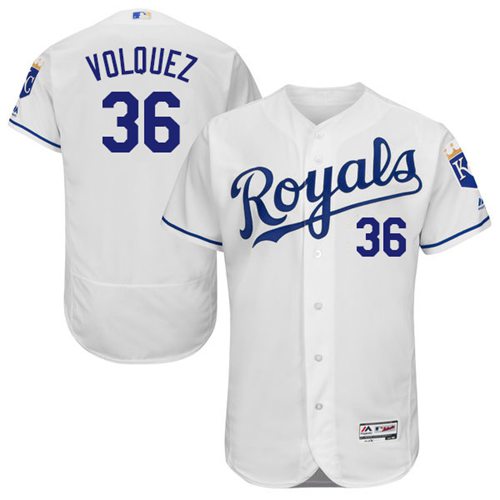 Royals #36 Edinson Volquez White Flexbase Authentic Collection Stitched MLB Jersey - Click Image to Close